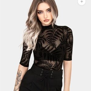 Disturbia Lunafern Flocked Fern Short Sleeve
Mesh Top